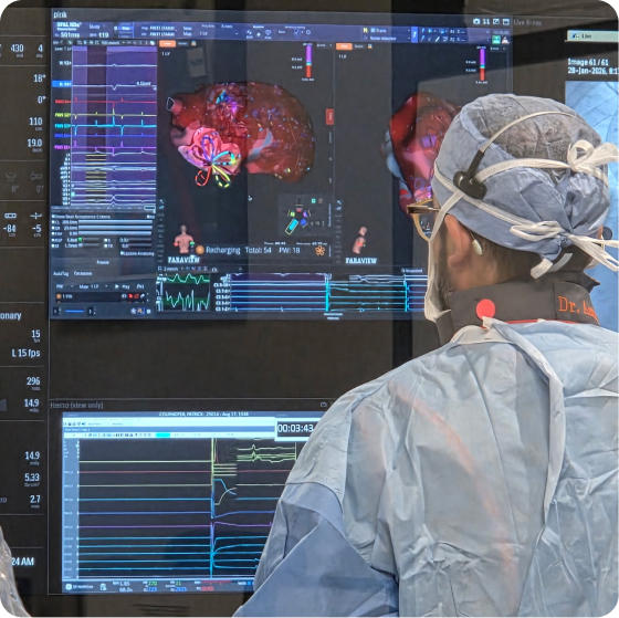 Electrophysiology lab procedure showing advanced technology used for arrhythmia care